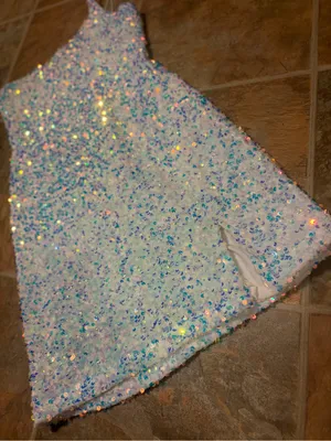 Windsor Sequin One-Shoulder Mini Dress in Iridescent White-Blue Med thumbnail 3
