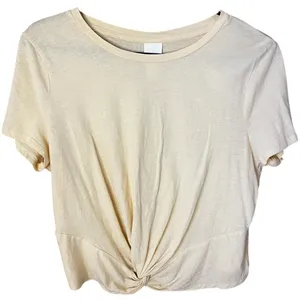 H&M Front Tie Knot Top Shirt Med Crop Baby Tee Basic Womens Short Sleeve thumbnail 1