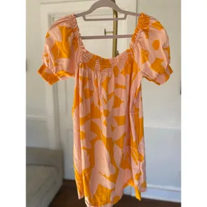 Free People Mila Floral Mini Dress S Boho‎ Puff Sleeve Smocked Pink Orange Beach thumbnail 5