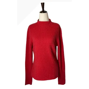 Forte Cashmere Mock Neck Sweater Women Small Red Textured Knit Quiet Luxury‎ thumbnail 2