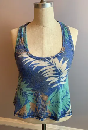 dELiA*s blue tropical racer back crop tank top thumbnail 1