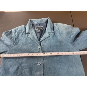 Vintage Dialogue Teal Blue Suede Leather Jacket Women’s M 90s Y2K Washable READ thumbnail 9