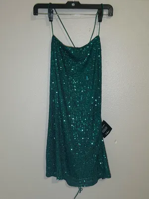 NEW Lulu’s Green Sequins Strappy Open Back Bodycon Mini Dress Womens Size Medium thumbnail 4