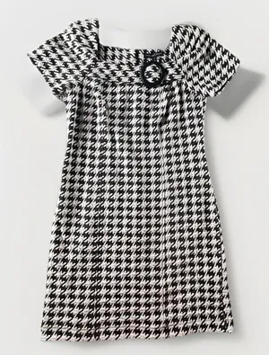 Chris‎ McLaughlin Houndstooth Sheath Dress Black White Short Sleeve Size 6 Retro thumbnail 1