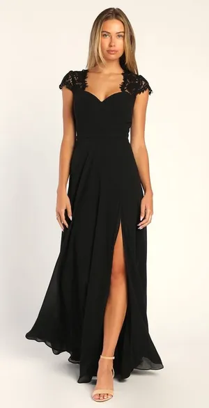 Lulus Momentous Moments Black Lace Backless Maxi Dress Beidesmaid Wedding Size S thumbnail 1
