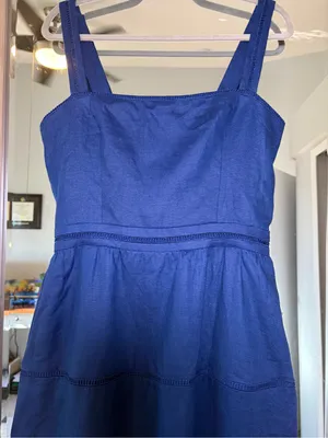 Reformation Everett Linen Midi Dress 100% Linen Navy Blue sz 12 *BROKEN ZIPPER* thumbnail 2