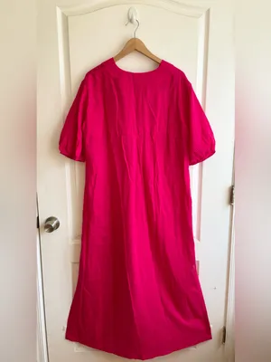 LAKE NWT Gauze Caftan Heatwave Fuchsia Pink Cotton Maxi Dress XL Resort Wear thumbnail 2