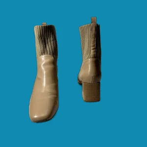 COPY - Sock/Leather Bootie in Beige Size10 Chunky Heel, Sq. Toe Women's thumbnail 7