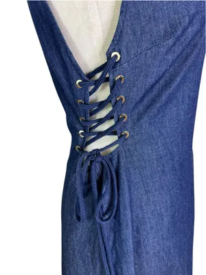 NWT INTERMIX Juniper Denim Chambray Denim Side Lace Up Mini Dress Size 10 thumbnail 7