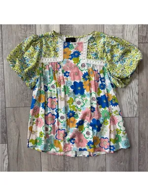 Floral Retro Dopamine Fairycore Bubble Sleeve Lace Coquette Blouse medium thumbnail 6
