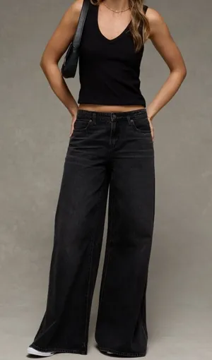 American Eagle Baggy A-Line Fit Jean Size 6 Black Loose Fit Flare Wide Leg thumbnail 1