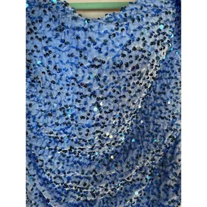 Womens Blue Sequin Ruched Bodycon Mini Dress Sweetheart Off Shoulder thumbnail 5