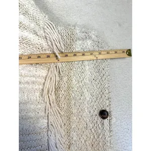 Anthropologie Fringed Boho‎ Poncho M/L Marilyn Cream Coverup Boho Side Buttons thumbnail 7