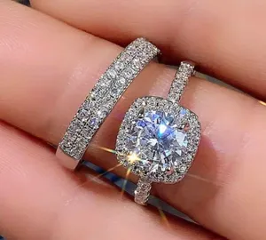 Gorgeous Cubic Zirconia Silver Princess Cut 2.5 Carat Ring and Band Set Size 8 thumbnail 1