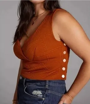Maeve Anthropologie Button Side Cropped Top Vest Pecan Brown Size XS thumbnail 3