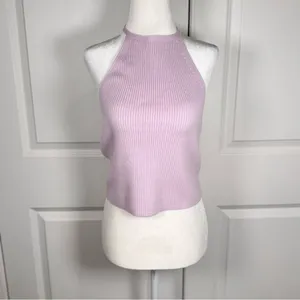 Anthropologie Wool Cashmere Halter Crop Tank Lavender Y2K Balletcore Knit L NWT thumbnail 3