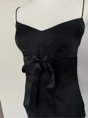 Loft Y2K babydoll Cami Top Bow Sequin Hem Dark Coquette US 6 thumbnail 3