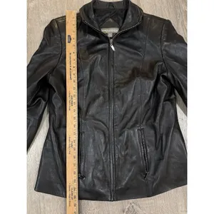 Valerie Stevens Black Lamb Leather Jacket Womens Medium Zip Front Mock Neck Coat thumbnail 4