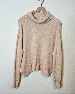 Free People We The Free Tommy Turtleneck Textured Sweater Toasted Almond Beige M thumbnail 5