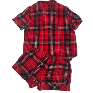 Victoria's Secret 2 piece red plaid tartan short sleeve shirt shorts pajamas XS thumbnail 2