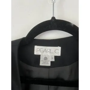 Pearl C Black 100% Pure Wool Long V Neck Button Front Vintage Blazer Jacket Sz 8 thumbnail 7