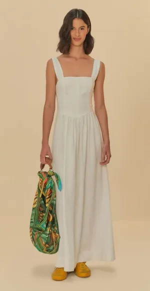 NWOT Farm Rio Stretch Linen Blend Cami Maxi Dress Size S Classic Off White thumbnail 1