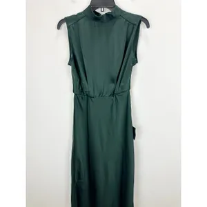 Lulus Classic Elegance Green Satin Sleeveless Mock Neck Maxi Dress Medium NWT thumbnail 6