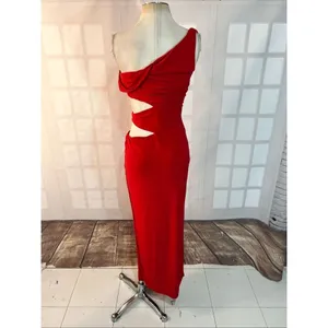 Windsor Red Own The Night One-Shoulder Cutout Knit Stretch Maxi Dress Sz Medium thumbnail 8
