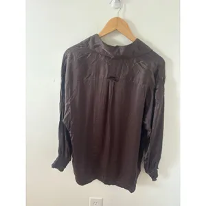 AllSaints Brown Silk Blend Button Down Blouse Smocked Cuff Top US 2 thumbnail 4