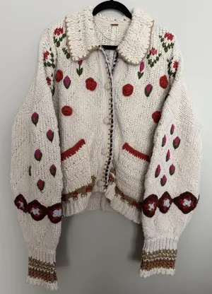 Free people Rosebud Cardigan Ivory Combo Women's Size Medium/Large thumbnail 1