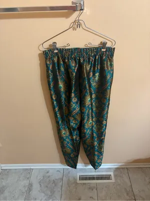 Anthropologie Maeve Melyssa Floral Jacquard Metallic Green Trousers thumbnail 4