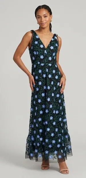 NEW Dress The Population Sunny Maxi Dress Gown Sky Blue Multi Floral Size XXL thumbnail 1