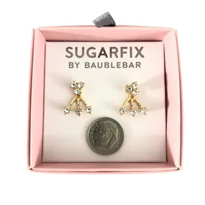 Sugarfix Womens Earrings Tri-Cluster Rhinestones Sparkle Clear Gold Tone thumbnail 2