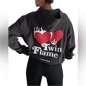 White Fox Twin Flame Heart Hoodie Sweatshirt Size XS/S Dark Grey Pullover thumbnail 2