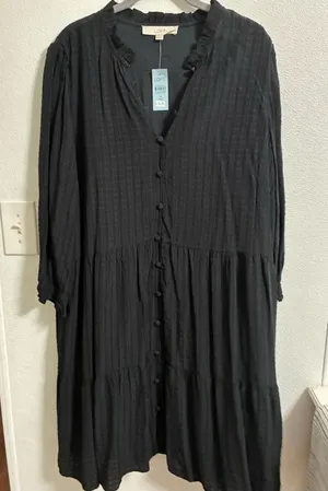 LOFT Black Ruffled-Neck Dress NWT PXL thumbnail 1