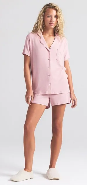 Skims Soft Lounge Shorts Pajama Set Pink Size L Cherry Blossom contrast NWT thumbnail 1