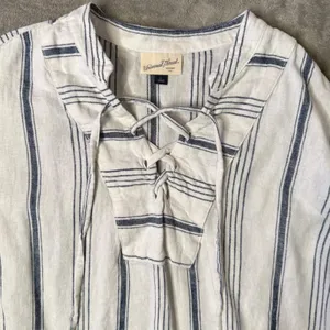 BOHO Flare Bell Sleeve Lace Up Tie Front Top Womens‎ L Striped Popover Cropped thumbnail 9