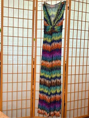 Philosophy Vibrant Multicolor Chevron-Print Bohemian Maxi Dress Small thumbnail 2