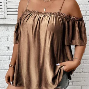 SheIn Unity Plus Cold Shoulder Lace Trim Blouse thumbnail 2