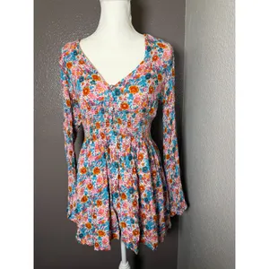 Urban Outfitters Floral Elise Smocked-Waist Mini Dress Size Large thumbnail 5