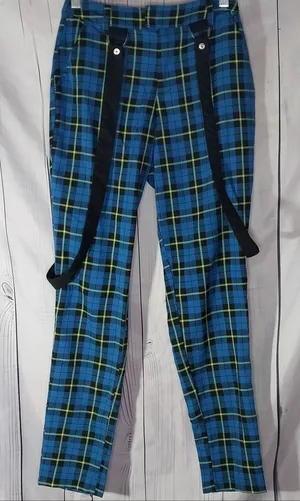 Hot Topic Blue & Green Plaid Punk 90's Alternative Suspender Pants thumbnail 1