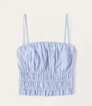 Abercrombie & Fitch Blue Strapless Linen-Blend Ruched Top thumbnail 1