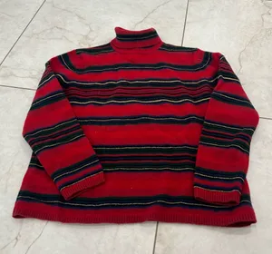 Vintage Ralph Lauren Red Striped Lambswool Turtleneck Sweater Size Large Petite thumbnail 1