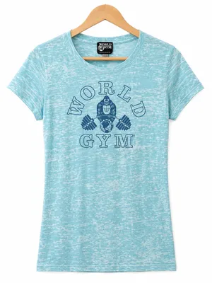 VTG World Gym Womens Burnout T Shirt L Blue Gorilla Bodybuilding Workout Tee thumbnail 1