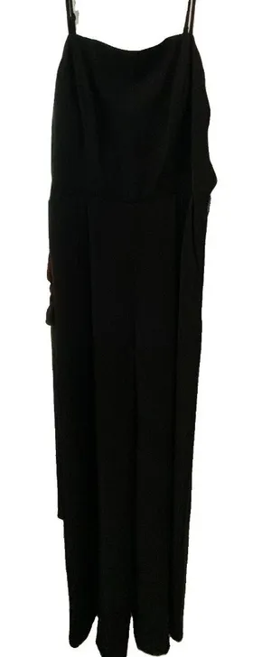 Nine West Women’s Large Formal Romper Black Strap Wide Leg Tied Flowy Chic thumbnail 1