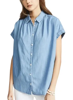 Madewell Large Chambray Top Button Down Shirt Light Blue Cotton Denim 1463 thumbnail 1