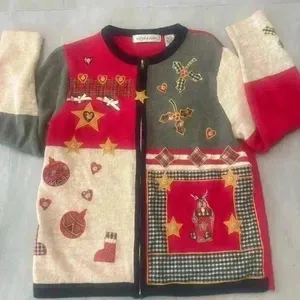 Vintage Christmas Embroidered Sweater Patchwork Medium Ugly Christmas Sweat thumbnail 1