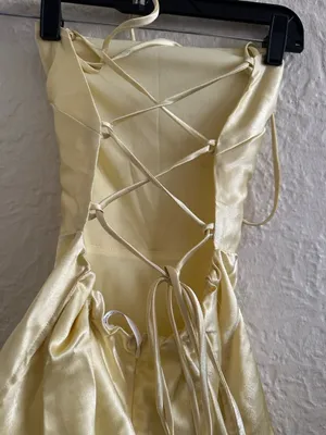 Lucy in the Sky Lulu Satin Lace Up Light Yellow Slip Dress Medium thumbnail 4