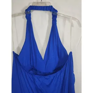 Blue Halter Maxi Dress with White Embroidery By EVogues thumbnail 7