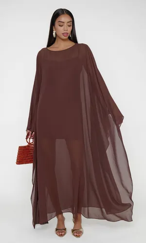 Show Me Your Mumu Olsen Maxi Dress size Small S Chocolate Chiffon with slip nwot thumbnail 1
